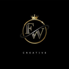 FW Luxury Creative Logo – Elegant Gold Monogram Letter mark with Crown, Circle & Royal Style for Fashion, Boutique, Jewelry, Branding & Premium Identity Design