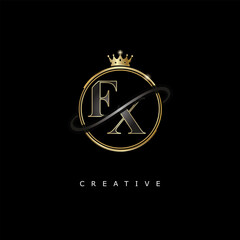 FX Luxury Creative Logo – Elegant Gold Monogram Letter mark with Crown, Circle & Royal Style for Fashion, Boutique, Jewelry, Branding & Premium Identity Design