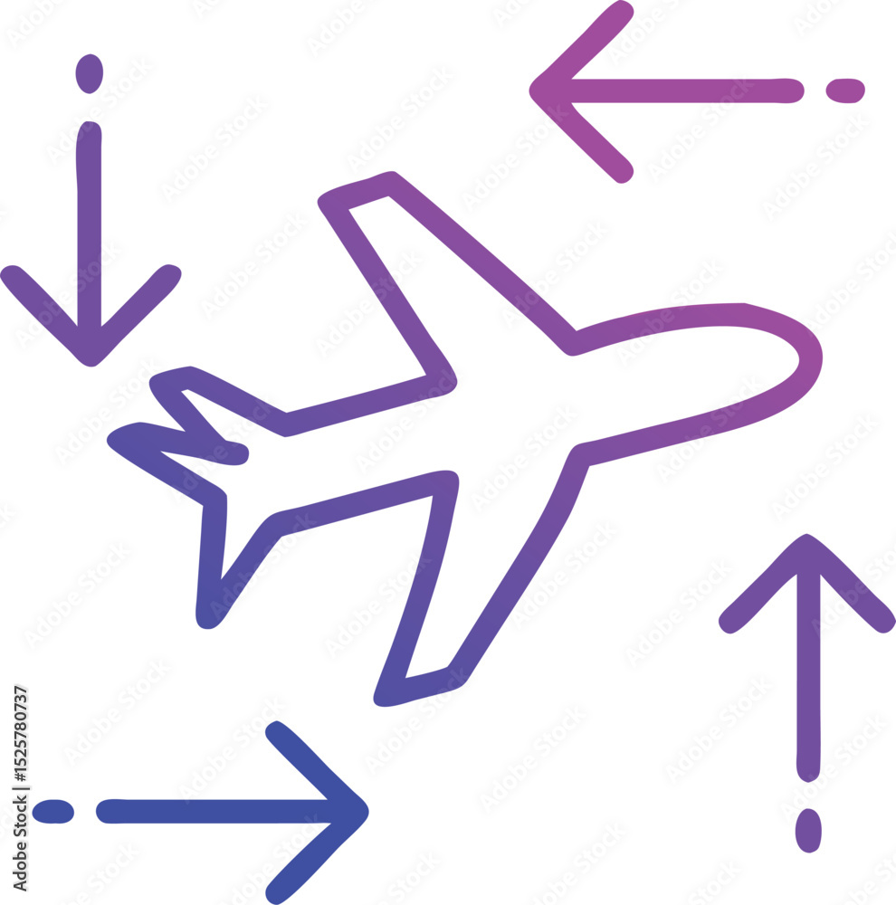Poster gradient airplane with arrows design on a transparent background for various projects