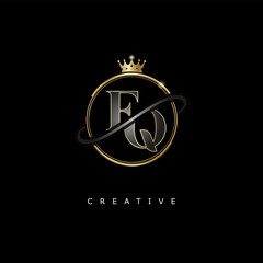 FQ Luxury Creative Logo – Elegant Gold Monogram Letter mark with Crown, Circle & Royal Style for Fashion, Boutique, Jewelry, Branding & Premium Identity Design