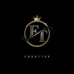 FT Luxury Creative Logo – Elegant Gold Monogram Letter mark with Crown, Circle & Royal Style for Fashion, Boutique, Jewelry, Branding & Premium Identity Design