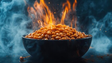 Bowl of beans on fire