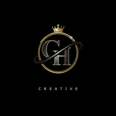 GH Luxury Creative Logo – Elegant Gold Monogram Letter mark with Crown, Circle & Royal Style for Fashion, Boutique, Jewelry, Branding & Premium Identity Design