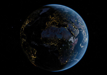 Fototapeta premium Earth at Night from Space with City Lights and Starry Sky