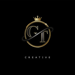 GT Luxury Creative Logo – Elegant Gold Monogram Letter mark with Crown, Circle & Royal Style for Fashion, Boutique, Jewelry, Branding & Premium Identity Design
