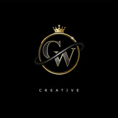 GW Luxury Creative Logo – Elegant Gold Monogram Letter mark with Crown, Circle & Royal Style for Fashion, Boutique, Jewelry, Branding & Premium Identity Design