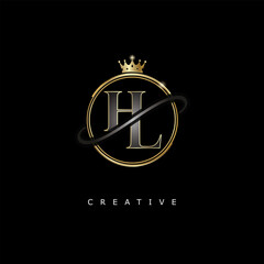 HL Luxury Creative Logo – Elegant Gold Monogram Letter mark with Crown, Circle & Royal Style for Fashion, Boutique, Jewelry, Branding & Premium Identity Design