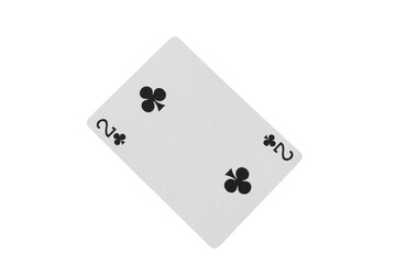 Two of Clubs Playing Card on Green Poker Table. Lowest Value Playing Card