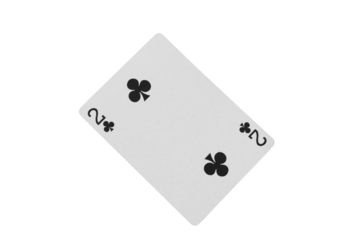 Two of Clubs Playing Card on Green Poker Table. Lowest Value Playing Card