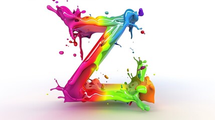 Fototapeta premium Dive into a vibrant fusion of language and art where 3D-rendered rainbow paint splatters explode into sleek English letters A-Z and bold words. Each character pulsates with energy, as vivid splatters 