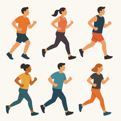 Vector Set People running jogging exercise healthy fitness activity