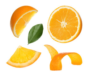 orange slices and peel on transparent background