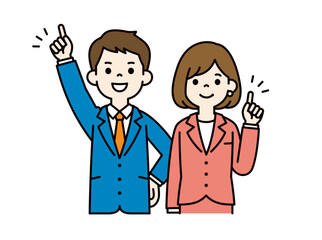 一番を目指して頑張る、若いビジネスマンのベクターイラスト素材＿男女セット＿カラー