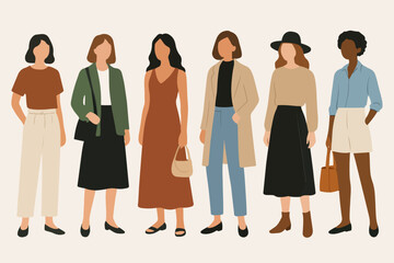Obraz premium Vector Set Fashion models posing in diverse outfits