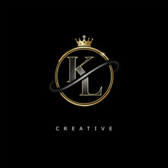 KL Luxury Creative Logo – Elegant Gold Monogram Letter mark with Crown, Circle & Royal Style for Fashion, Boutique, Jewelry, Branding & Premium Identity Design