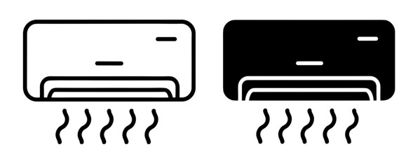 Illustration of two air conditioning units one in black and white and one in solid black color