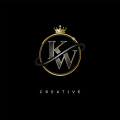 KW Luxury Creative Logo – Elegant Gold Monogram Letter mark with Crown, Circle & Royal Style for Fashion, Boutique, Jewelry, Branding & Premium Identity Design