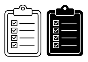 Two clipboards with checklists showing completed tasks in black and white vector illustration