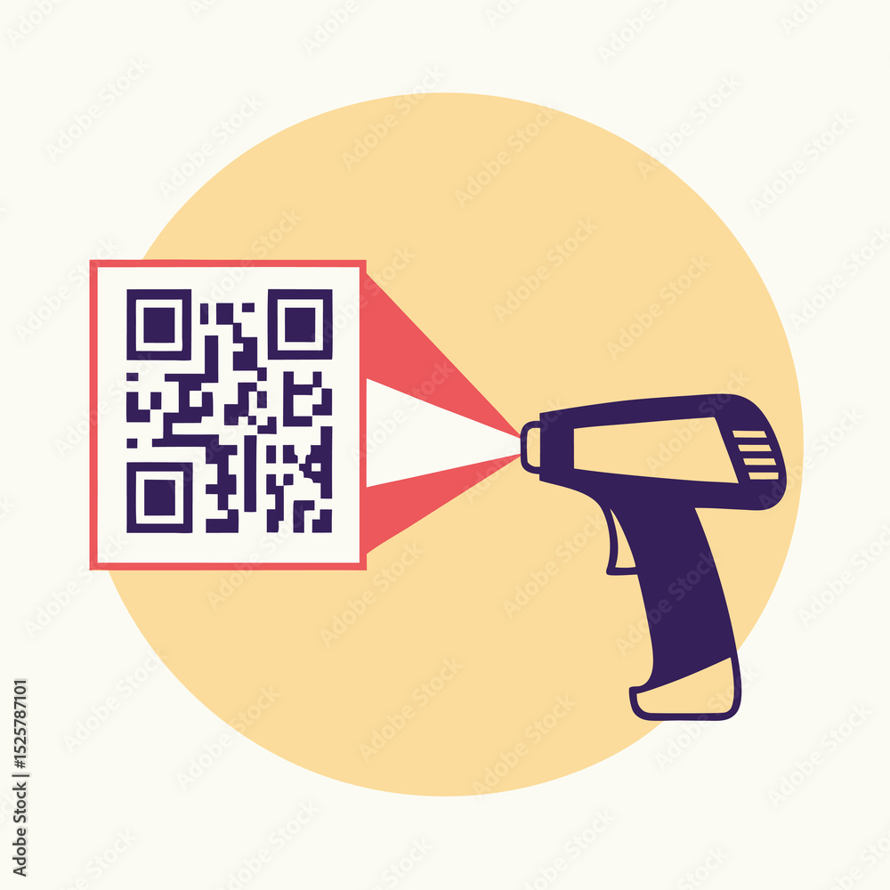 Poster scanning a qr code with a barcode reader on a neutral background