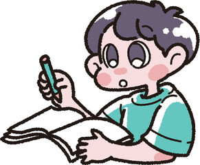ノートと鉛筆を持つ男の子のイラスト