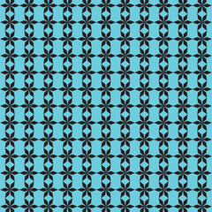 Seamless pattern with black floral or star shapes on a vibrant blue background. Repetitive geometric design perfect for textiles, fabric, wallpaper, wrapping paper, digital scrapbooking