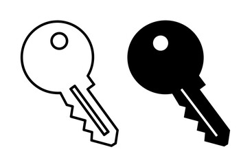 Illustration of two keys one in outline and the other in solid black on a white background image