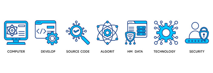 Programming icon set vector illustration concept relate to computer, develop, source code, algorithm, data, technology and security