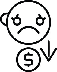 Silhouette design representing financial loss and economic downturn with a downward coin.