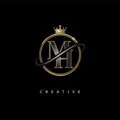 MH Luxury Creative Logo – Elegant Gold Monogram Letter mark with Crown, Circle & Royal Style for Fashion, Boutique, Jewelry, Branding & Premium Identity Design