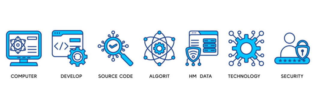 Programming icon set vector illustration concept relate to computer, develop, source code, algorithm, data, technology and security