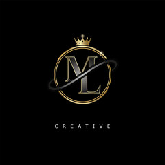 ML Luxury Creative Logo – Elegant Gold Monogram Letter mark with Crown, Circle & Royal Style for Fashion, Boutique, Jewelry, Branding & Premium Identity Design
