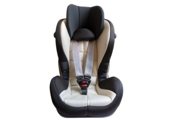Front view of a car seat for a 3 year old on transparent or white background