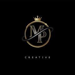 MP Luxury Creative Logo – Elegant Gold Monogram Letter mark with Crown, Circle & Royal Style for Fashion, Boutique, Jewelry, Branding & Premium Identity Design