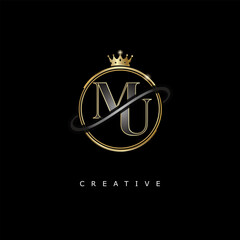 MU Luxury Creative Logo – Elegant Gold Monogram Letter mark with Crown, Circle & Royal Style for Fashion, Boutique, Jewelry, Branding & Premium Identity Design