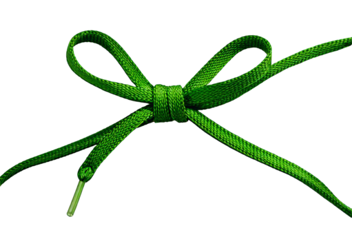 Green shoelace with bow isolated on transparent or white background