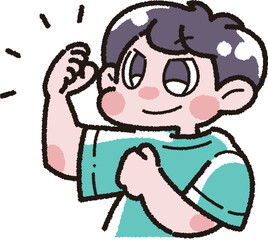 ガッツポーズをとる男の子のイラスト