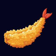 Crispy Golden Fried Tempura Shrimp - Vector Illustration