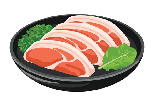 Thinly Sliced Fresh Red Meat Plate - Vector Illustration