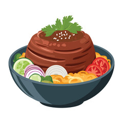 Delicious Cooked Meat Dish with Colorful Veggies - Vector Illustration