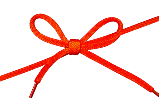 Orange shoelace with bow, isolated on transparent or white background