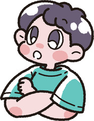 腕組みをして考えている男の子のイラスト