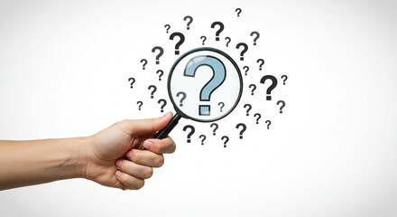 Problem Solving and Root Cause Analysis Symbolized by Magnifying Glass and Cluster of Question Marks