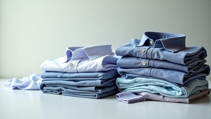 A still life composition featuring a collection of shirts in various colors, patterns, and styles,