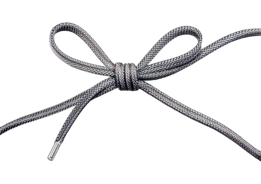 Silver shoelace with bow isolated on transparent or white background