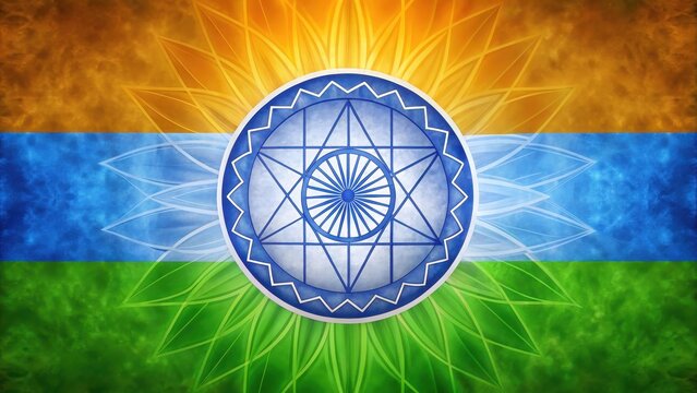 Indian Flag Stripes with Blue Chakra Background , blue chakra, sacred geometry
