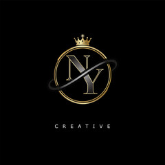 NY Luxury Creative Logo – Elegant Gold Monogram Letter mark with Crown, Circle & Royal Style for Fashion, Boutique, Jewelry, Branding & Premium Identity Design