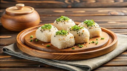 Traditional Korean sweet rice cake on a wooden plate