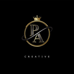 PA Luxury Creative Logo – Elegant Gold Monogram Letter mark with Crown, Circle & Royal Style for Fashion, Boutique, Jewelry, Branding & Premium Identity Design