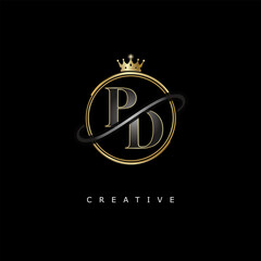 PD Luxury Creative Logo – Elegant Gold Monogram Letter mark with Crown, Circle & Royal Style for Fashion, Boutique, Jewelry, Branding & Premium Identity Design