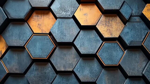 Abstract hexagon pattern in gray and gold tones for design and presentations, wallpaper